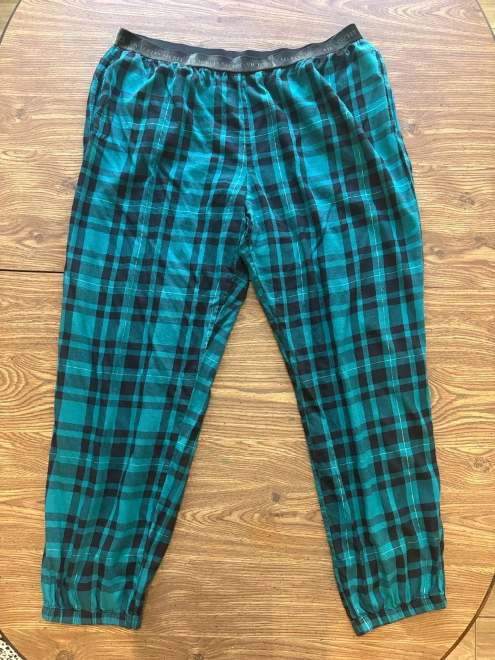 Victoria’s Secret Teal Black Tartan PJ Joggers Elastic-Waist Size XL